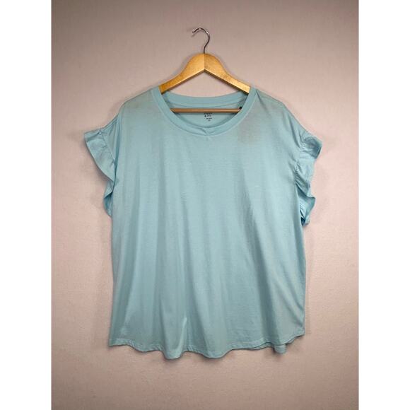 Crown & Ivy Ruffle Sleeve Blue T-shirt Top 2X Casual - Picture 1 of 10